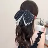 Pinza para coleta versátil de estilo vacacional de verano, pinza de garra de encaje con lunares en contraste blanco y negro, añade volumen al cabello, accesorio para el cabello súper de hadas para mujeres