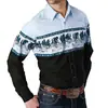 Camisa de manga larga para hombre, camisa casual de botones, camisa transpirable suave estilo étnico retro de mezclilla para hombre