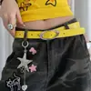 Estilo Menina Picante Y2K Cinto Amarelo para Mulheres, Design Exclusivo Cinto Largo de Couro, Acessório Estilo Rua Americano para Jeans
