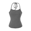Conjunto de tres piezas para mujer en otoño: top de tirantes a rayas bicolor + camiseta de blusa holgada de manga larga con cuello en V + pantalones de campana de cintura alta
