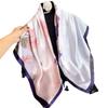 Moda Outono e Primavera Versátil para Viagem Xale Protetor Solar Estampa de Folhas Fresco Elegante Lenço de Seda Artificial Lenço Quadrado 90 para Mulheres