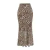 Deslumbrante saia com estampa de leopardo para mulheres, saia longa elegante de chiffon estilo evasê para o verão, saia sereia sexy justa ao corpo