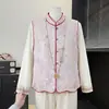 Ropa de Primavera para Madres: Nuevo Chaleco Estilo Chino para Mujeres de Mediana Edad y Mayores, Cuello Alto Jacquard, Bordado Estilo Nacional, Top Elegante de Corte Holgado con Botones Tradicionales Chinos