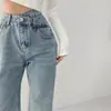 Jeans Rectos de Cintura Alta Color Claro para Mujer Verano 2022 Sueltos Ajustados Cruzados de Cintura Pantalones Anchos de Pierna