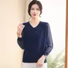 Nueva camisa de manga larga de primavera y otoño para madres de mediana edad y mayores, elegante, adelgazante, rejuvenecedora, top versátil