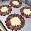 Jogo Americano de Natal Linho Redondo para Mesa Papai Noel Floral Floco de Neve Decoração de Mesa Ocidental Estampado Natalino