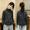 Camiseta Térmica de Forro Polar para Niñas Otoño Invierno Cuello Semi-Alto Elegante Cálida Rayada Ropa Interior para Niños Medianos y Grandes Camiseta de Manga Larga