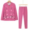 Conjunto de Roupa Íntima Térmica para Mulheres Idosas, Roupa de Inverno para Idosos, Cardigã para Vovó, Pijama Feminino, Lã Forrada e Espessada para a Mamãe
