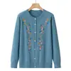 Suéter fino de primavera y otoño para mujeres de mediana edad y mayores, cárdigan de punto con bordado, manga larga, nuevo estilo para abuelas rellenitas, ropa de otoño para mujeres