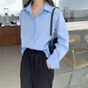 2026 Primavera/Otoño Nuevo Estilo Azul Suelto Sentido del Diseño Estilo Coreano Camisa Versátil Moda Manga Larga Camisa Top Mujer