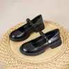 Sapatos Mary Jane Femininos com Aumento de Altura Oculto, Novo Estilo 2024, Couro Genuíno, Sapatos de Salto Baixo Estilo Francês, Sapatos Pequenos de Couro Slip-On com Solado Grosso