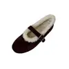 Zhi Ke~ Sapatos Mary Jane minimalistas para mulheres, sapatos baixos retrô de camurça com bico redondo e forro de pelúcia