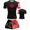 Conjunto de boxeo de dos piezas, traje de entrenamiento de combate para Muay Thai y Sanda, shorts de manga corta de secado rápido con estampado de logo, atuendo deportivo