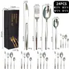 Amazon Nuevo Juego de Cubiertos de Acero Inoxidable de Punta Aguda 18/24 Piezas para el Hogar Cena Occidental Dorado Juego de Cuchillo para Filete, Tenedor y Cuchara