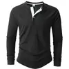 Camiseta Masculina Casual de Manga Longa Mais Vendida no Comércio Exterior Transfronteiriço, Camisa Básica Henley com Listras Verticais e Gola Redonda, Camisa Polo Masculina