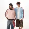 Sudadera con Capucha y Cardigan de Punto Gofrado de Color Contrastante con Rayas Azules para Hombre y Mujer Otoño Estilo Americano Tres Rayas Cuello Alto Ropa Deportiva Chaqueta de Pareja