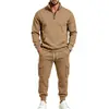 2026 Conjunto Deportivo para Hombre con Forro de Polar Transfronterizo Sudadera de Media Cremallera con Cuello Alto Pantalones Jogger con Múltiples Bolsillos Conjunto de Dos Piezas