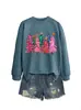 Amazon eBay Loja Independente Moda Casual Versátil Suéter Rosa Feminino com Seis Árvores de Natal para Outono e Inverno