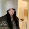 Gorro de Punto Estilo Coreano con Orejas de Gato para Mujer, Invierno Otoño, Grueso Cálido de Lana, Retro, Adelgazante, Versátil, Gorro de Punto Holgado