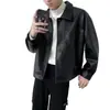 Chaqueta de Cuero Corta Holgada Vintage para Hombre, Chaqueta Guapa de Cachorro, Primavera y Otoño, Estilo Coreano, Solapa, Motocicleta, Casual