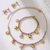 Azucarero Moda Europea y Americana Nicho Cuentas Redondas Corazón de Cuentas Oso con Diamantes Completos Pendientes Collar con Borla Pulsera Conjunto de Moda