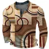 Camisa Polo Retro 3D com Estampa Digital de Manga Longa com Botões para Homens com Três Botões e Gola Redonda - Comércio Exterior Transfronteiriço