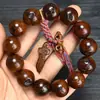 Pulsera de Madera de Azufaifo Natural Recolectada a Mano Sin Rayos, con Colgante de Vajra, Cuentas Budistas Estilo Chino para Hombre