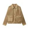 2025 Nueva Ropa de Otoño para Mujer Estilo Europeo y Americano Moderna Cuello Redondo Cremallera Chaqueta de Gamuza Bolsillo con Solapa Pantalones Chaqueta