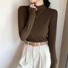 Camiseta Interior Cálida de Cuello Medio para Mujer, Estilo Primavera y Otoño, Color Sólido de Terciopelo Engrosado Cálido de Manga Larga