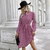 100% RopaVersátil Transfronteriza Casual Dulce Elegante Estilo Con Cordones Cuello Redondo Manga Larga Vestido Floral