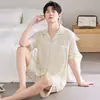 Pijama de Modal para Homens, Conjunto de Duas Peças com Shorts de Manga Curta para o Verão, Tamanho Extra Grande 6XL, Cardigã Fino, Roupa de Casa, Roupa para Usar Fora