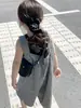 Ropa para niños 2024 Verano estilo coreano para niñas pantalones casuales de tirantes a cuadros mono de pierna ancha pantalones de tirantes cortos holgados