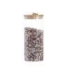Tapa de Bambú con Pestaña de Apertura Tarro de Almacenamiento de Vidrio Borosilicatado Alto Botella de Almacenamiento de Vidrio Transparente de Rayas Verticales Tarro de Cocina para Granos Té