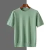 Nueva camiseta cruzada para hombre, jersey de punto de manga corta y cuello redondo, top de negocios versátil, color liso