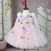 Saia de Renda Yalinda Silk Infantil Feita à Mão com Aplique Tridimensional Nova Roupa Infantil Vestido de Gaze para Menina Vestido de Pequena Princesa