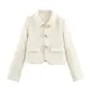 Ins estilo europeo y americano transfronterizo 2026 nueva moda elegante blazer de oficina para mujer con decoración de botón floral tridimensional