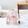 Caneca Flamingo com Tampa e Colher Padrão Mármore Cerâmica Copo de Água Atacado Casal Alto Valor de Cor Caneca de Café Criativa
