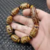 Pulsera de Ágata de Lodo Dzi con Patrón de Tres Ojos Pulsera de Cuentas Redondas Dzi de Nueve Ojos Pulsera de Pasepartú de Cuentas Estilo Antiguo
