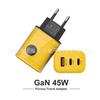 Cabeça de carregamento multiportas 45WACC redonda de cristal 5v2a12w adaptador de energia 1usb 2pd carregador de celular