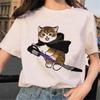 Linda Camiseta Casual Feminina com Estampa Gráfica de Gato Kawaii de Verão