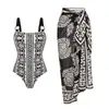Comercio exterior patrón étnico blanco y negro anillo de bambú traje de baño de una pieza europeo y americano para mujer conjunto de dos piezas traje de baño transfronterizo nuevo atuendo de playa