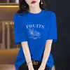 Camiseta de Manga Corta de Algodón Puro Azul Cielo para Mujer 2026 Nuevo Verano Talla Grande Efecto Adelgazante Cubre Vientre Top de Media Manga de Alta Gama
