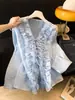 Camisa Blanca Estilo Francés para Mujer, Nuevo Diseño Primavera/Verano 2026 con Bordes Fruncidos y Diseño de Corbata, Top de Manga Larga A10797