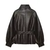 Venta Caliente Transfronteriza de AliExpress Nuevo Artículo de Llegada Primavera 2026 Chaqueta Abrigo Versátil de Cuello Alto con Mangas Largas y Cinturón Efecto Piel