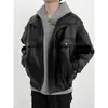Diseño transfronterizo nicho moda para motociclista chaqueta de cuero negra con cremallera y cuello alto para hombre, prenda exterior de alta gama elegante y genial