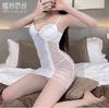 Diyi Miao Si Lencería Sexy Camisón Transparente de Espalda Abierta con Almohadillas de Malla en el Pecho y Tirantes Fruncidos A066