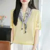 Bufanda Jacquard de Lana Fina de Diseño Exclusivo con Cuello Redondo y Mangas Cortas, Jacquard 3D que se Puede Atar como un Lazo, Versátil para Primavera y Verano