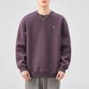 Suéter de manga larga con etiqueta pequeña bordada estilo japonés vintage para hombre, jersey de cuello redondo de marca de moda de otoño, top holgado para hombre y mujer que combina con todo.