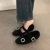 Zapatos Mary Jane Planos Retro para Mujer Otoño e Invierno 2025 Versátiles con Forro de Felpa Zapatos Peludos Zapatos de Algodón