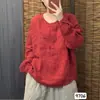 2026 Primavera Novo Camisola de Linho Lavado com Areia Gola Redonda Artística Manga Longa Camiseta Feminina Solta Emagrecedora Redutora de Idade 9706